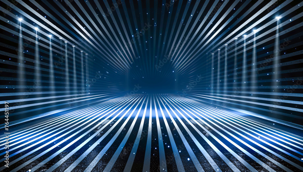 Abstract Glowing Blue Lights in Dark Room, Futuristic Stage Design Abstract Glowing Blue Lights in Dark Room, Futuristic Stage Design