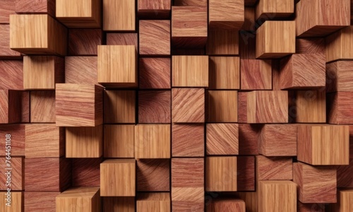 Block stack wooden 3d cubes on the wall for background banner panorama © Andrey