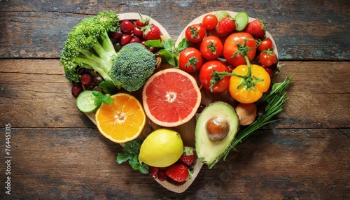 Heart-Shaped Produce for Cardiovascular Health on Wooden Table