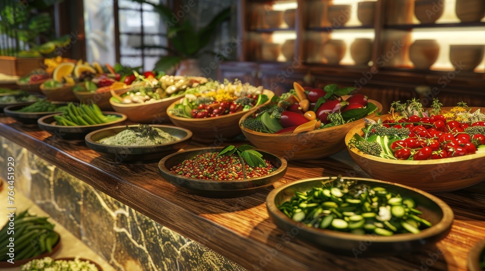 Vibrant and Nutritious Salad Bar with Colorful Marinated Vegetables Legumes and Grains Fresh and Healthy Food Concept for Restaurant or Buffet Menu