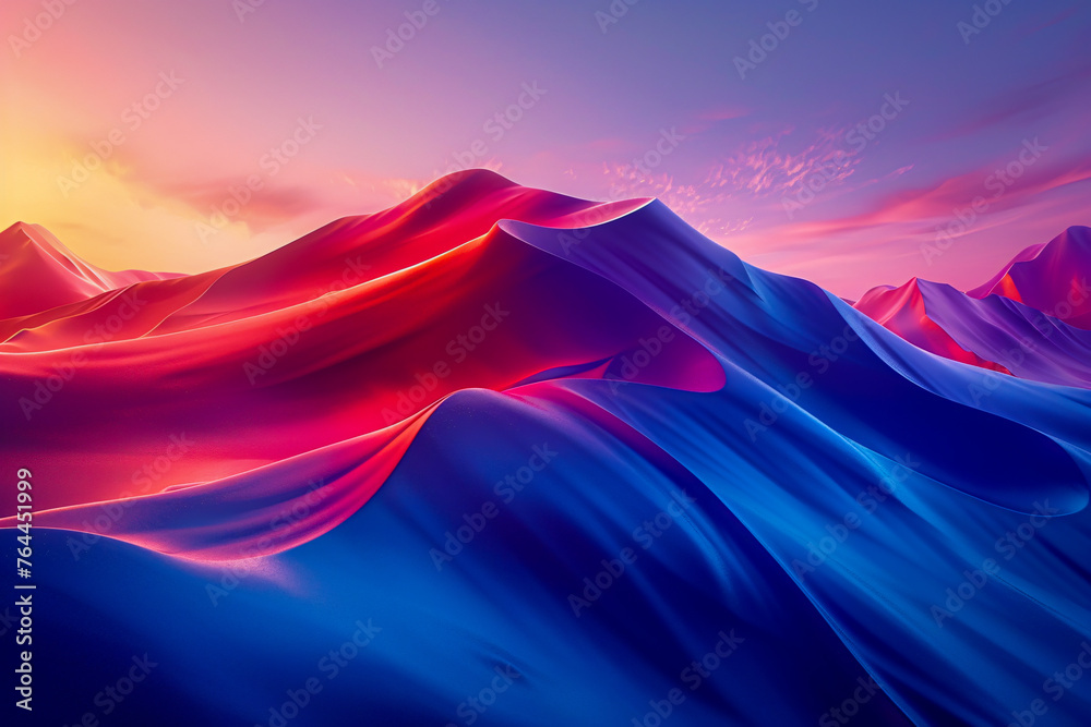 Sunset Over Desert Landscape, Abstract Orange Sand Dunes and Blue Sky