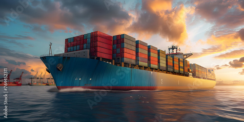 Big transport ship with containers with goods,