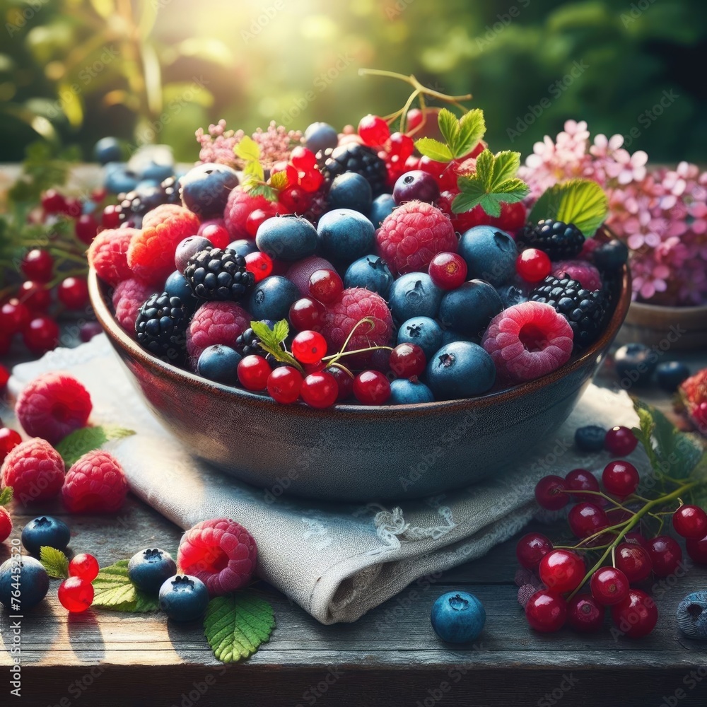 Summer Garden Freshly Picked Forest Berries Close-Up Summer Garden Freshly Picked Forest Berries Close-Up