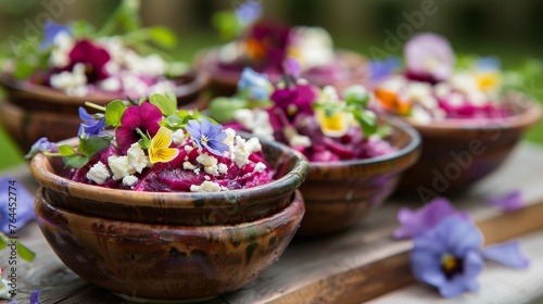 Artfully Arranged Beetroot and Goat Cheese Salad with Edible Flowers for Stylish Garden Gatherings Vibrant Fresh and Elegant Culinary Delight