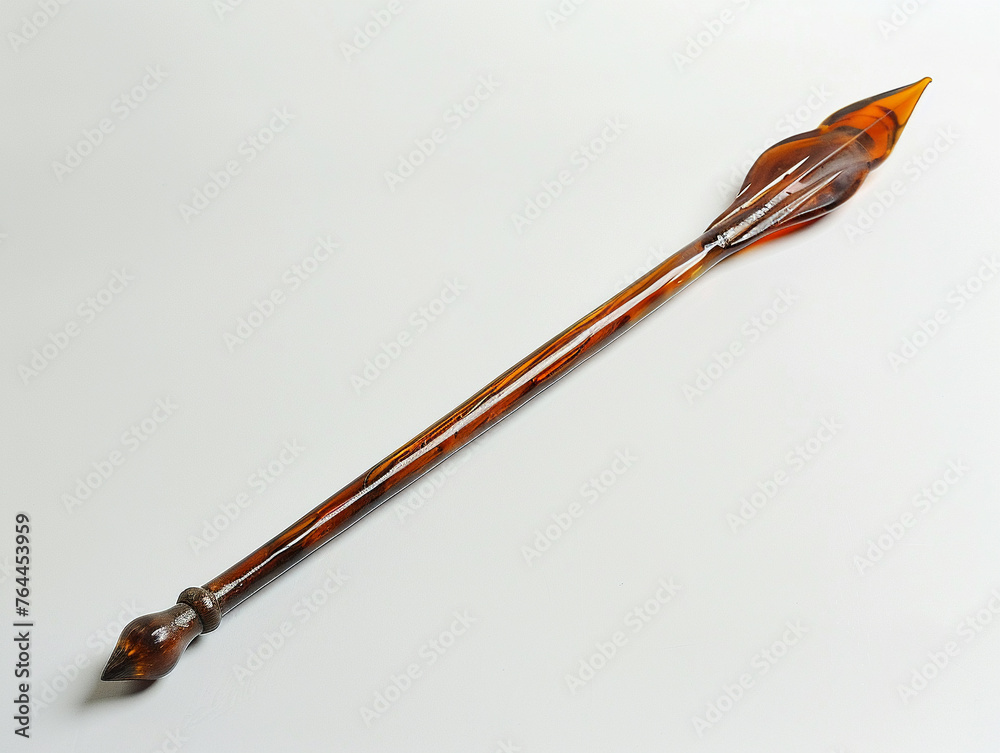 An ancient spear its long shaft and pointed tip transitioning into a detailed glass melt An ancient spear its long shaft and pointed tip transitioning into a detailed glass melt
