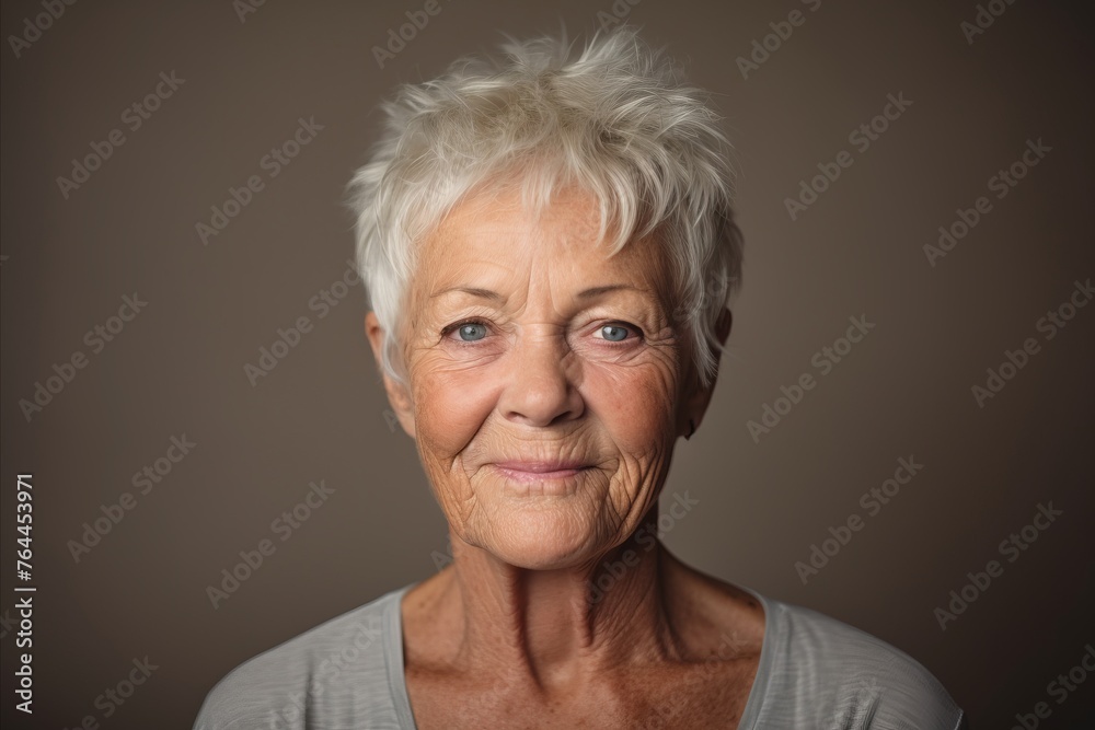 Portrait of a senior woman with wrinkles on her face looking at the camera Portrait of a senior woman with wrinkles on her face looking at the camera