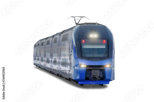 City electric double decker train long train composition from wagons, isolated on white background photo