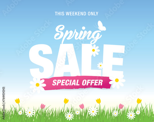 spring sale banner layout template design, vector illustration