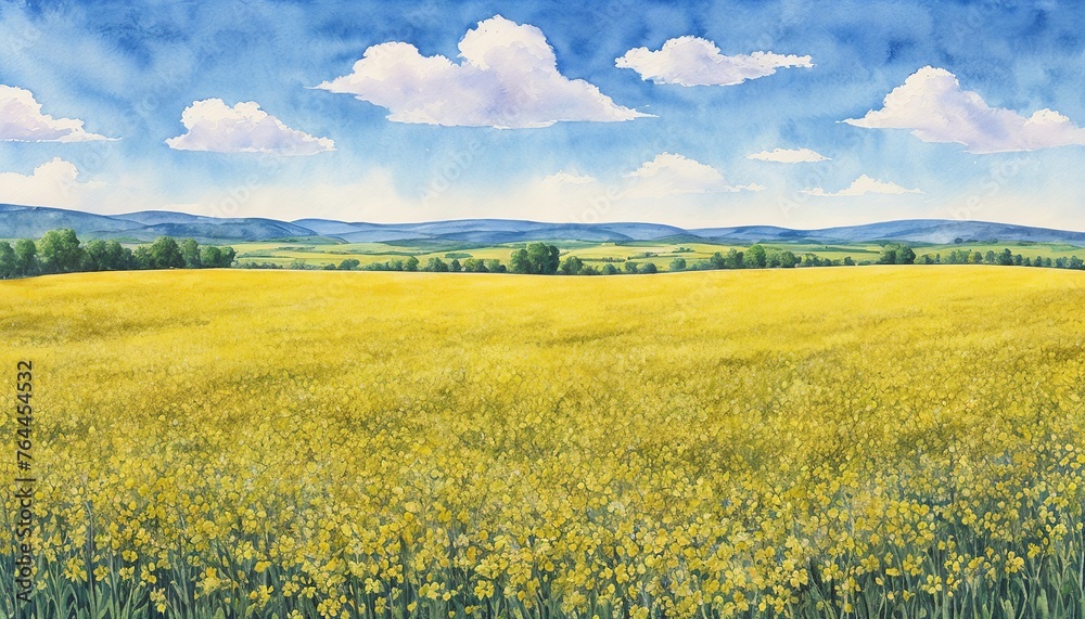 Abstract Artwork Depicting Rapeseed Fields and Blue Sky