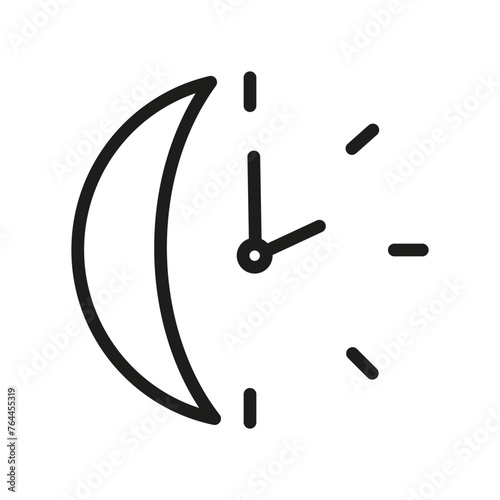 Moon shaped clock symbolizing night time. Midnight hour icon. Simple lunar timepiece. Vector illustration. EPS 10.