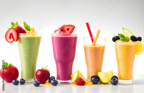 Colorful smoothies with beautiful presentation  drink for healthy lifestyle.  Mixture of fruits berries juice and green vegetable  mouthwatering beverages  in restaurants.