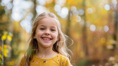 Portrait of smiling girl in woods,An adorable little girl with autumn leaves in the beauty park,laughing baby girl in summer park 