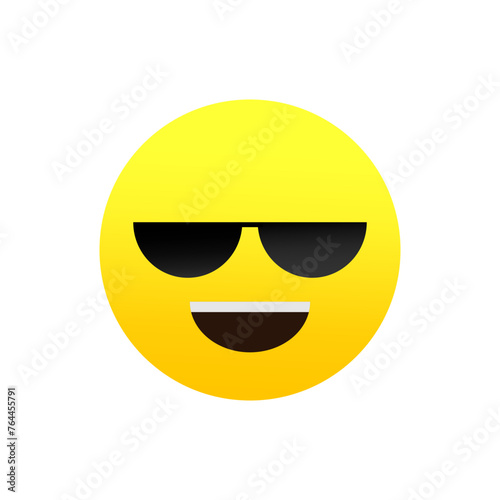Cool emoji with sunglasses. Confident, relaxed attitude. Stylish yellow face. Vector illustration. EPS 10.