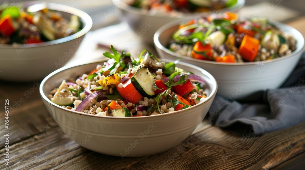 Wholesome Grain Salads Nutritious Farro Barley and Freekeh with Roasted Vegetables in Natural Light Healthy Eating and Wellness Concept