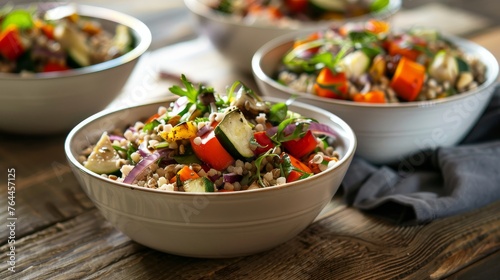 Wholesome Grain Salads Nutritious Farro Barley and Freekeh with Roasted Vegetables in Natural Light Healthy Eating and Wellness Concept