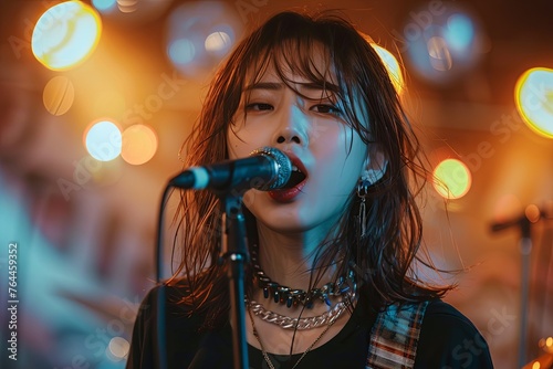 woman singing into microphone