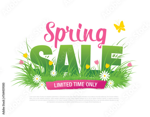 spring sale banner layout template design, vector illustration