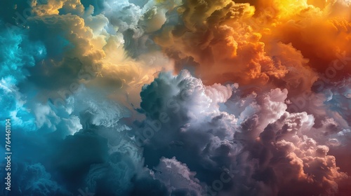 "Vivid clouds with pink and purple gradients. Fantasy sky landscape digital art for wallpaper, dreamlike atmosphere."