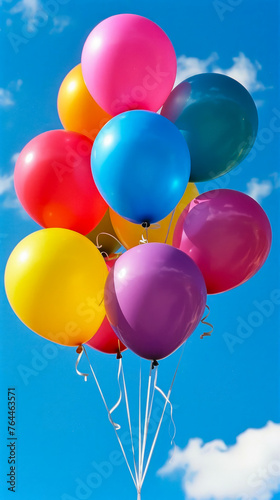colorful balloons holiday balls in the blue sky minimalistic  highly detailed