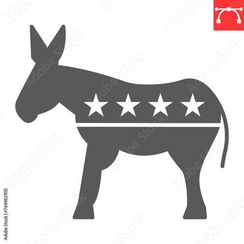 Democratic donkey glyph icon, election and politician, democratic donkey vector icon, vector graphics, editable stroke solid sign, eps 10.
