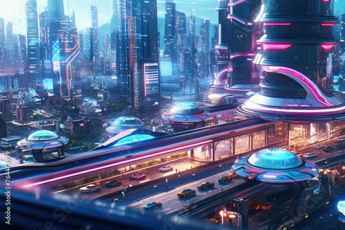 a futuristic city with a lot of buildings and a lot of flying objects