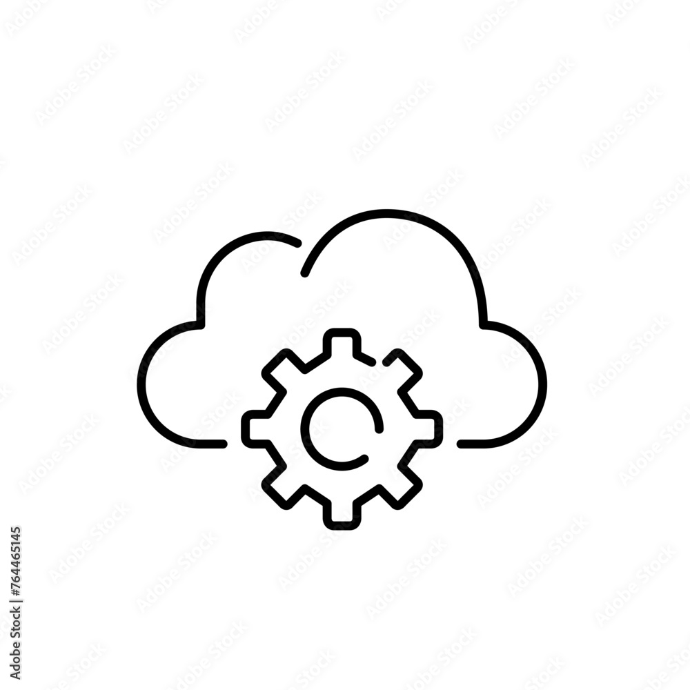 Cloud and cogwheel. Cloud-based data storage and technologies efficiency and optimization. Pixel perfect, editable icon Cloud and cogwheel. Cloud-based data storage and technologies efficiency and optimization. Pixel perfect, editable icon