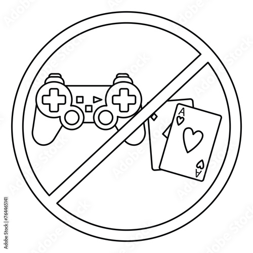 No gaming sign. Game joystick icon. Forbidden sign. Game is prohibited. Vector illustration.