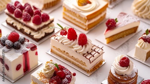 confectionery, cakes, pastries with cream and marzipan photo