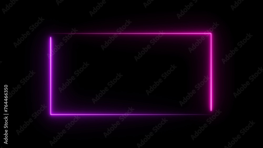 Abstract neon rectangle frame illustration on black background.