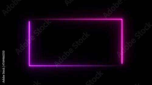 Abstract neon rectangle frame illustration on black background.