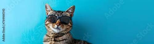 Fashionable Feline:Stylish Cat Donning Sunglasses in Vibrant Studio Setting