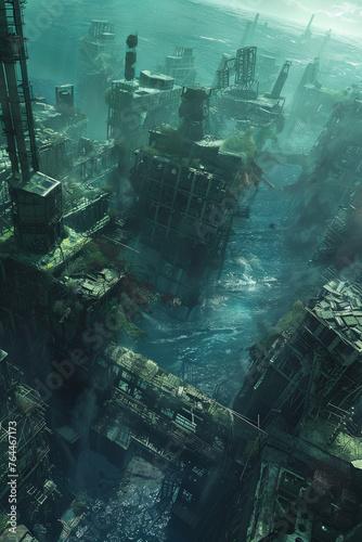 A post-apocalyptic city covered by water © grey