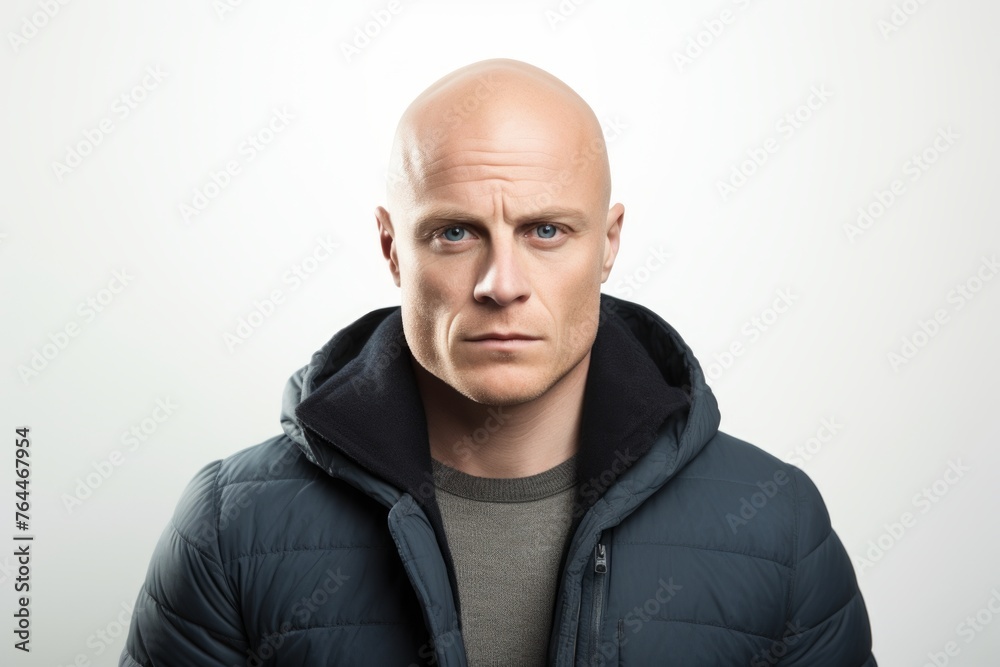 Portrait of a bald man in a jacket on a white background Portrait of a bald man in a jacket on a white background