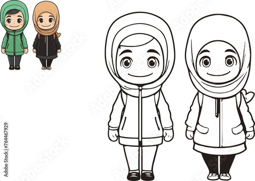 Adorable Animated Muslim Children in Modern and Traditional Attire