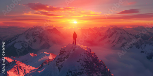 A person standing on top of a mountain, generative ai