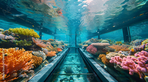 Vibrant coral reefs through the transparent floors of glass-bottom boats, revealing the underwater world without getting wet photo