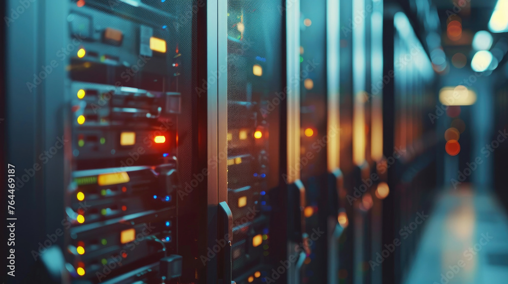 Data Center Interior, Close-Up View of Server Room Equipment Data Center Interior, Close-Up View of Server Room Equipment