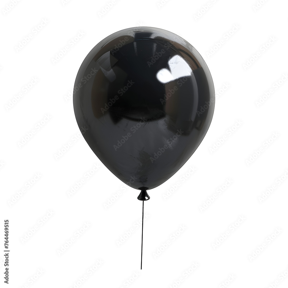 Obraz premium Black inflated shiny balloon with curled ribbon on white and transparent background