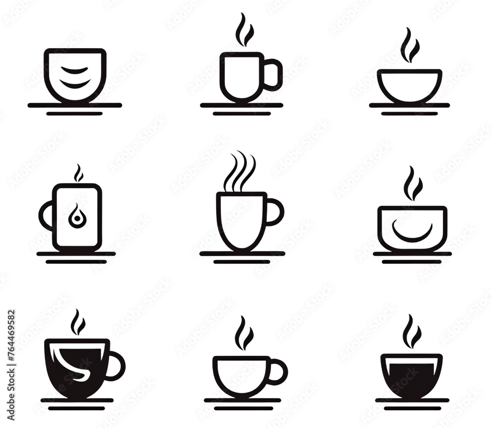 Set of Six Isolated Coffee Shop Logo Icons, Simple Modern Minimalist Coffee Tea Hot Drink Logotype Branding Illustrations Set of Six Isolated Coffee Shop Logo Icons, Simple Modern Minimalist Coffee Tea Hot Drink Logotype Branding Illustrations