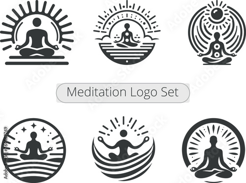 set of icons for yoga and meditation, yoga and meditation logo vector icon silhouette clipart
