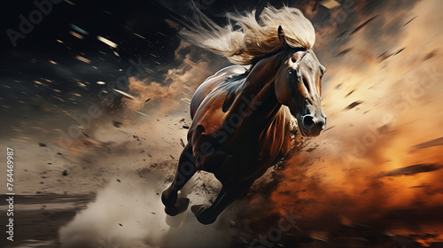 Rapid Running Horse. Generative AI.