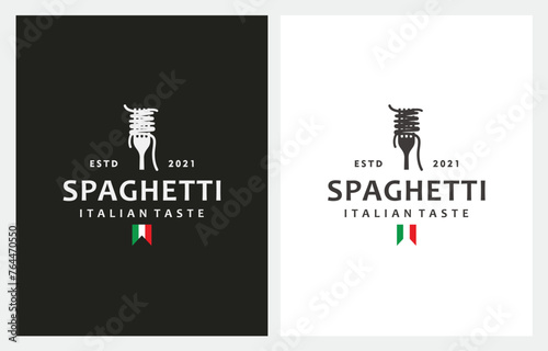 Spaghetti Pasta Noodle Vintage logo design template 