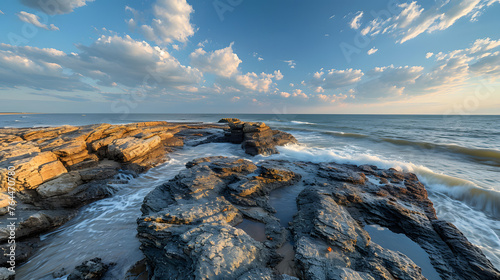 Dynamic coastal sandstone formations at high tide, showcasing the ever-changing interaction between waves and rocks