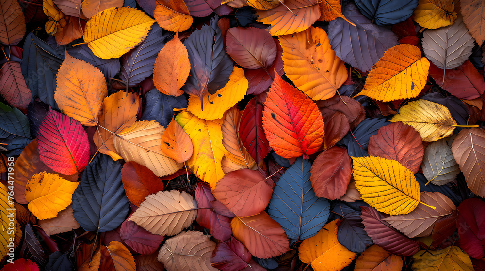 Abstract patterns formed by piles of fallen autumn leaves, emphasizing the vibrant colors and textures Abstract patterns formed by piles of fallen autumn leaves, emphasizing the vibrant colors and textures