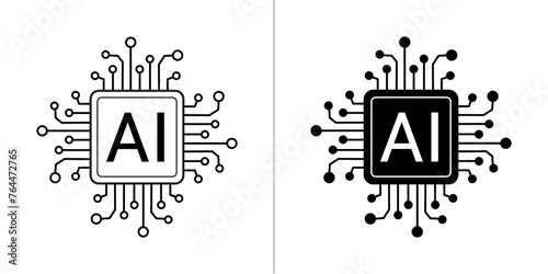 Digital technology circuit line style Machine learning design. Editable stroke and solid icon set. Vector illustration