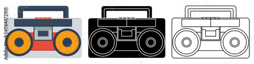 Set vector Boombox radio icon. Musical tape player recorder symbol design illustration