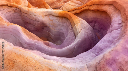 The abstract shapes and textures of rock formations during sunrise, emphasizing the warm hues of the morning light