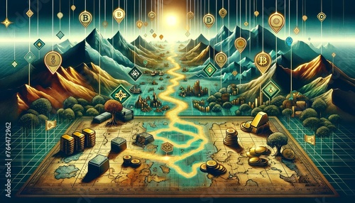 Treasure map leading to digital currencies and gold reserves, an adventure in financial growth and discovery photo