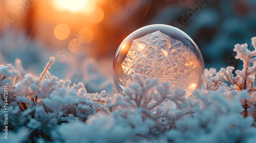 The beauty of frozen bubbles in icy landscapes, highlighting the delicate and ephemeral nature of winter photo