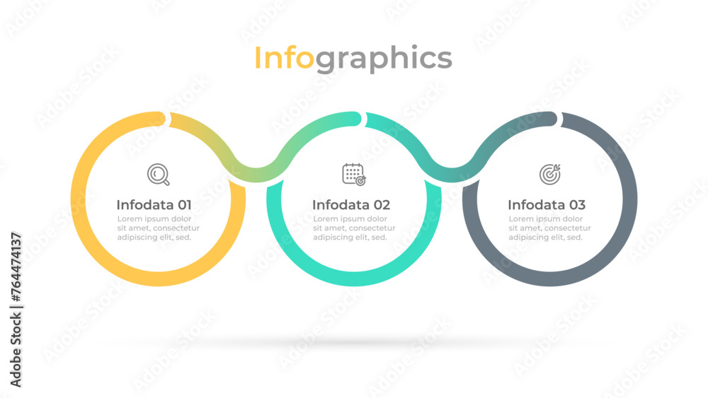 Colorful infographic with three circular elements arranged horizontally ...